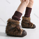Retro Furry Ankle Boots for Women 2025 Winter New Fashionable Warm Thick Bottom Heightening Snow Boot Plush Lace-up Cotton Shoes