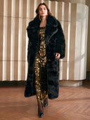 Women's Leopard Print Faux Fur Coat Ladies Streetwear Trend Winter Warm Long Jackets Overcoat Outerwear