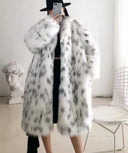 Women's Leopard Print Faux Fur Coat Ladies Streetwear Trend Winter Warm Long Jackets Overcoat Outerwear