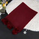 Women High Quality Plain Rabbit Fur Pom Pom Cashmere Shawl Scarf Winter Oversized Pashminas Poncho Hijab Blanket Cachecol