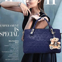 Fashion Embossed 4Pcs Women Handbag Set PU Tote Shoulder Bag Wallet Purse With Bear Pendant Daily Bags