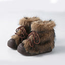 Retro Furry Ankle Boots for Women 2025 Winter New Fashionable Warm Thick Bottom Heightening Snow Boot Plush Lace-up Cotton Shoes