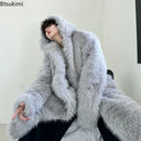Faux Fur Coats Men's Casual Hooded Jackets Solid Round Neck Full Sleeve Longline Loose Fit Autumn and Winter Thick Warm Jackets