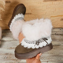 Korean Style Lace Furry Snow Boots Winter 2026 Sweet Bowknot Thick Bottom Plush Warm Short Booties Women Faux Fur Ankle Boots