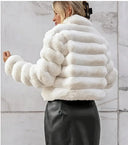 2025 Autumn winter New European American Faux fur Coat Women's Short Stand collar Thick fur Coats Female Warm Parka Overcoat