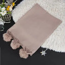 Women High Quality Plain Rabbit Fur Pom Pom Cashmere Shawl Scarf Winter Oversized Pashminas Poncho Hijab Blanket Cachecol