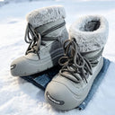 Unisex Winter Boots Faux Fur Cuff Lace Up Warm Plush Snow Boots Round Toe Thick Sole Khaki Grey Short Boots Comfortable Shoes