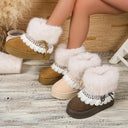 Korean Style Lace Furry Snow Boots Winter 2026 Sweet Bowknot Thick Bottom Plush Warm Short Booties Women Faux Fur Ankle Boots
