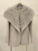 2025 Winter Real Fox Fur Coat Women Female Natural Fur Cashmere Wool Jacket Woolen Luxury Jacket Outwear