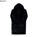 Faux Fur Coats Men's Casual Hooded Jackets Solid Round Neck Full Sleeve Longline Loose Fit Autumn and Winter Thick Warm Jackets
