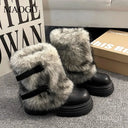 Fashion Cool Brown Fur Round Toe Ankle Boots Versatile Belt Buckle Design Stylish Winter Short Boots Bottes Femmes Size 35-40