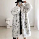 Women's Leopard Print Faux Fur Coat Ladies Streetwear Trend Winter Warm Long Jackets Overcoat Outerwear
