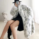 Fur Coat Jackets Fashion Spot Printed Faux Outwear Fur Trench Women Long Sleeve Casual Imitation Winter Keep Warm Long Coats